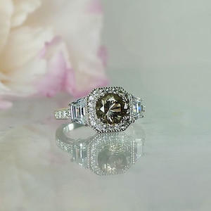 Art Deco Ring Design, Art Deco Ring, Antique Style Ring, Herkimer Diamond, Engagement Ring, Diamond Alternative, Conflict Free Ring