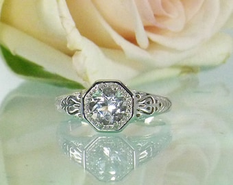 White Topaz, White Topaz Ring, Sterling Silver, White Topaz Halo Ring, Micro Pave