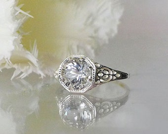 Herkimer Diamond Sterling Silver Ring, Natural Herkimer Diamond, Antique Style  Ring, Promise Ring