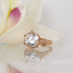 Rose Gold Solitaire Engagement Ring, Custom Ring, Herkimer Diamond Rose Gold Ring, Herkimer Diamond Solitaire Ring, Unique Rose Gold Ring