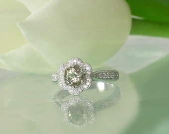 Nature Inspired Ring, Flower Engagement Ring, Halo Flower Ring, Herkimer Diamond Engagement Ring