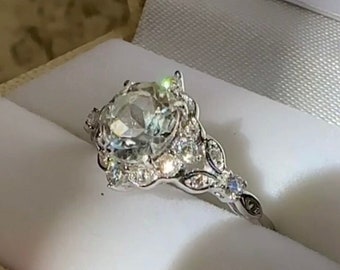 Topazio bianco, Anello con topazio bianco, Argento sterling, Anello Halo con topazio bianco, Anello di fidanzamento con topazio bianco