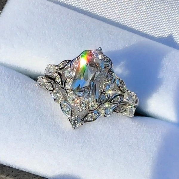 Unique Wedding Set, Herkimer Diamond Ring, Diamond Alternative, Engagement Ring, Wedding Set, Engagment Rings