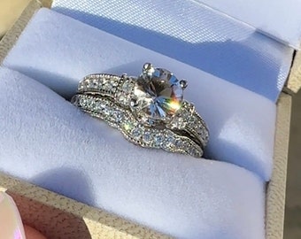 Unique Wedding Set, Ethical Engagement Ring, Diamond Alternative, Gemstone Wedding Set, Herkimer Diamond Ring, Ethical Wedding Ring, Wedding