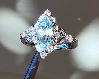 Teardrop Aquamarine Ring, March Birthstone Ring, Blue Gemstone