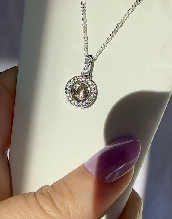 Halo Round Cut Pendant, Herkimer Diamond Pendant, Natural Diamond