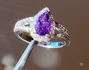 Amethyst Ring, Purple Gemstone Ring, Teardrop Jewelry, February Birthstone