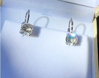 Round Dangle Earrings, Herkimer Diamond, Diamond Alternative, Lever Back