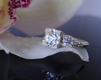 Flower Ring, Leaf Ring, Floral Engagement Ring, Engagement Ring, Leaf Engagement Ring, Herkimer Diamond, Herkimer Ring, Conflict Free Ring