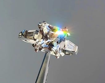 Princess Cut Herkimer Diamond Engagement Ring, Sterling Silver, Antique Style, 2.70 Carat AAA Grade