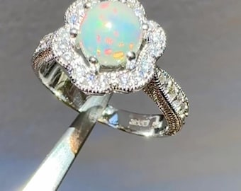 Sterlingzilveren ring opaal, bloemenringen, opaal sieraden, bloemenliefhebber