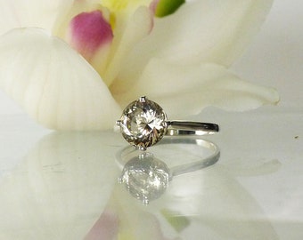 Diamond Alternative Ring, Herkimer Diamond Rings, Herkimer Diamond Jewelry, Round Herkimer Diamond Ring