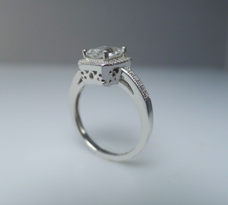 Natural Gemstone Ring Herkimer Diamond ring,Emerald Halo Ring Emerald Cut Ring Sterling Silver Ring Emerald Cut Engagement Ring