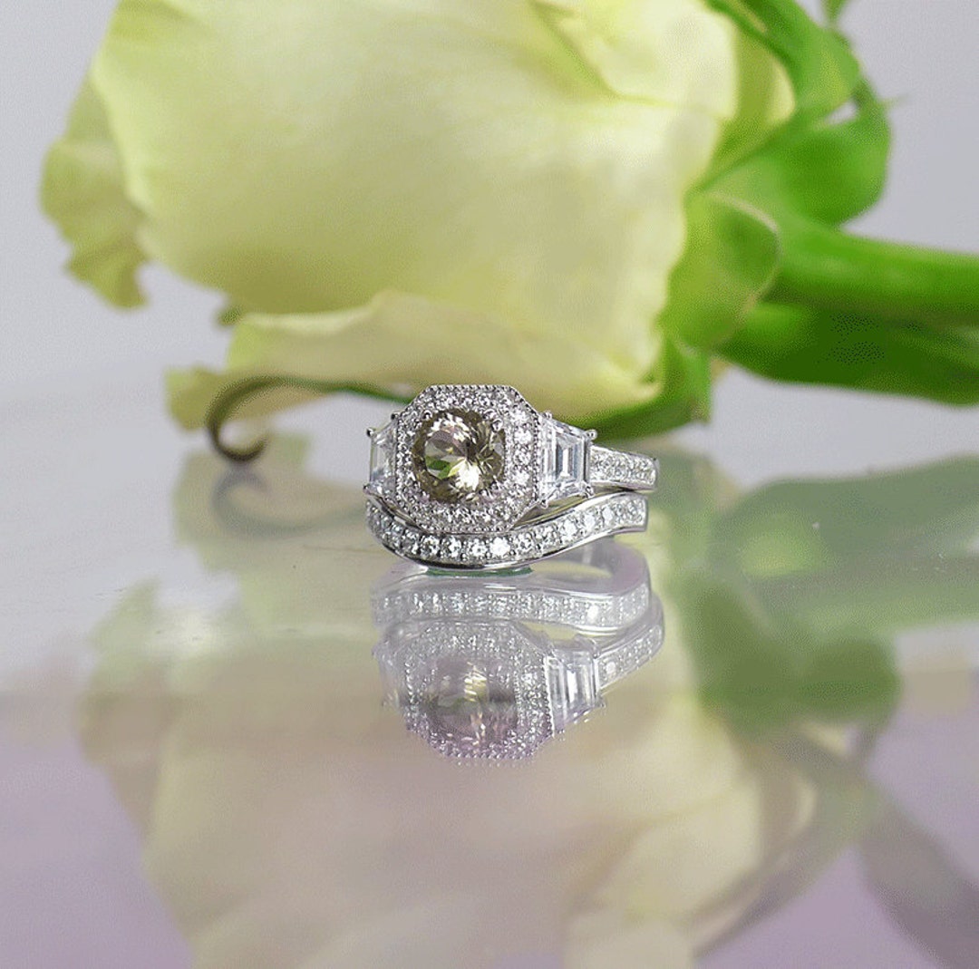 Unique Wedding Set Gemstone Wedding Set Diamond Alternative Etsy