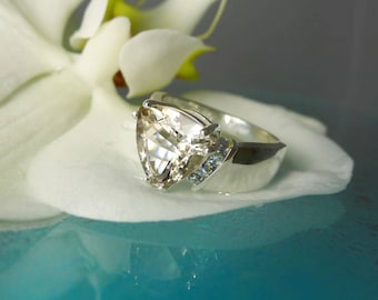 USA Gemstone, U.S.A Found Gemstones, USA made Jewelry, Herkimer Diamond, Aquamarine Ring, Sterling Silver