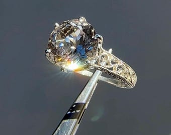 Herkimer Diamond Round Filigree Ring Sterling Silver