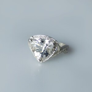 Trillion Ring, Trillion Sterling Silver, Herkimer Diamond Natural Gemstone, Halo Trillion Ring image 2