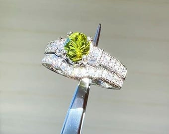 Vibrant Green Tourmaline Engagement Ring, Sterling Silver Twist Setting, October Birthstone