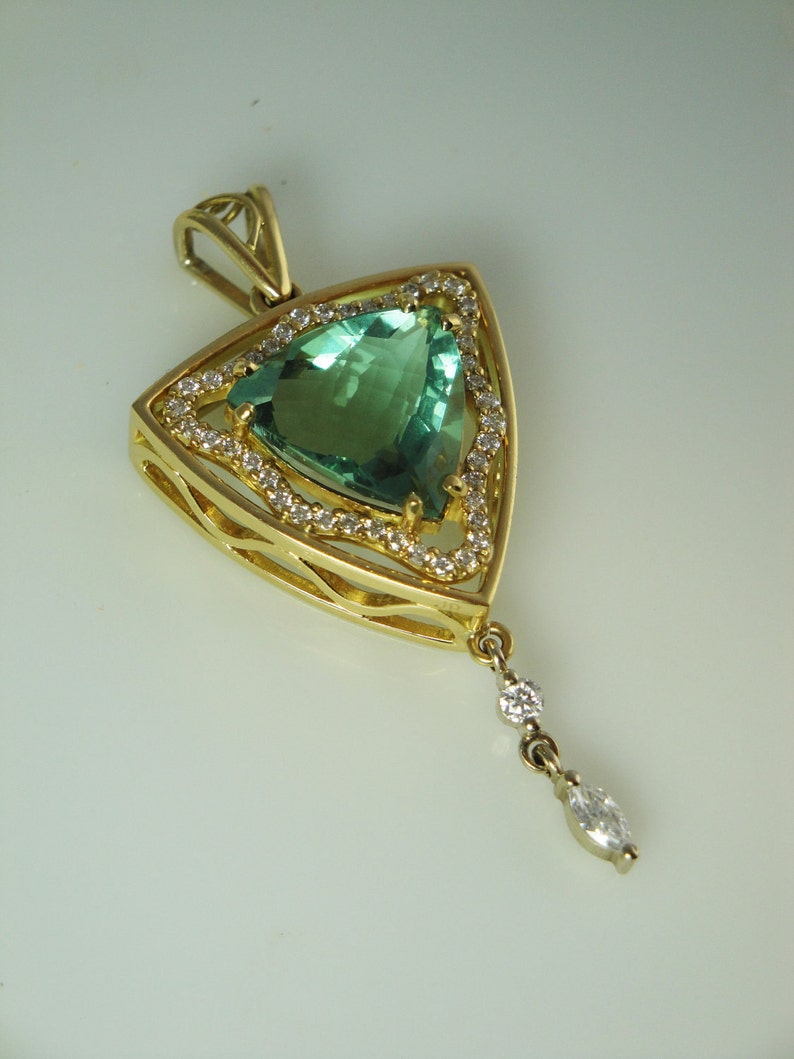 Custom Green Fluorite Jewelry, Green Fluorite Pendant, Fluorite, Natural Gemstone, 18K Gold Pendant, Diamond Accents, Handmade image 3