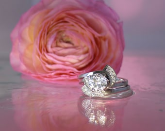 White Sapphire Sterling Ring, White Sapphire Ring Set, White Sapphire Wedding Set, White Sapphire, Sterling Silver, Diamond Alternative