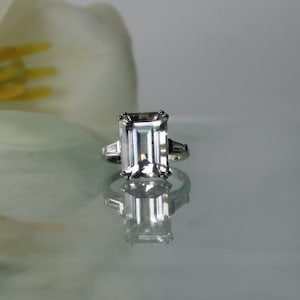 Emerald Cut Engagement Ring, Large Emerald Cut Ring, Solitaire Ring, Herkimer Diamond, Diamond Alternative, Conflict Free Ring