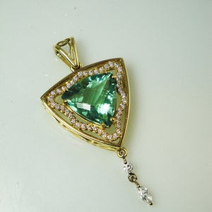 Custom Green Fluorite Jewelry, Green Fluorite Pendant, Fluorite, Natural Gemstone, 18K Gold Pendant, Diamond Accents, Handmade image 2