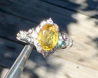 Anillo de compromiso solitario de berilo amarillo, plata de ley, anillo de boda con gema de color amarillo canario