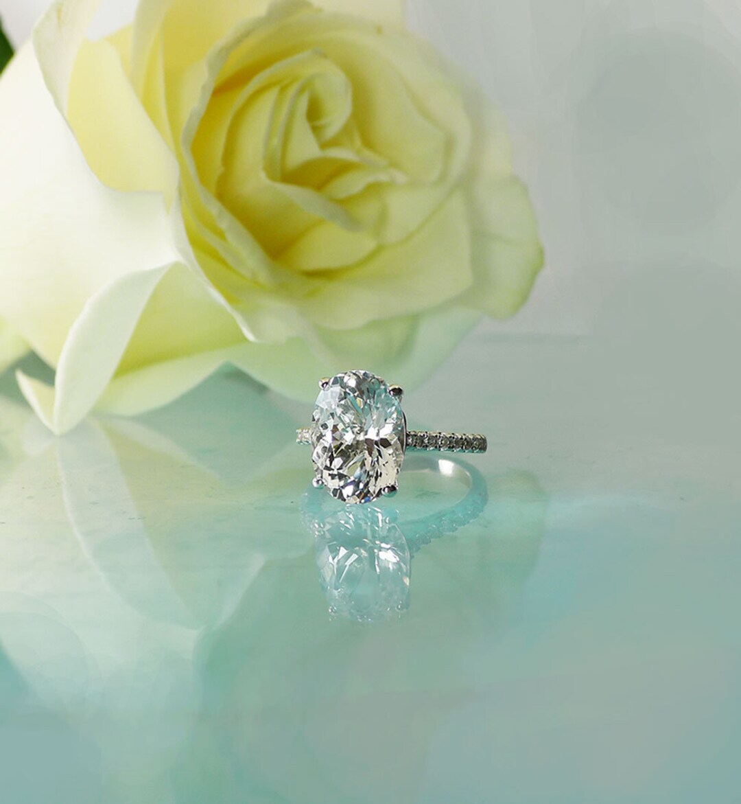 Oval Engagement Ring, Oval Gemstone Ring, Herkimer Diamond Ring, Unique