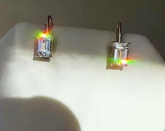 Emerald Cut Dangle Earrings, Herkimer Diamond Jewelry, Lever Back