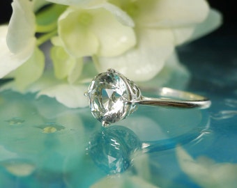Herkimer Diamond Ring, Solitaire Diamond Alternative, Gift for Her, Sterling Engagement Ring, Handmade Jewelry, Wedding Ring