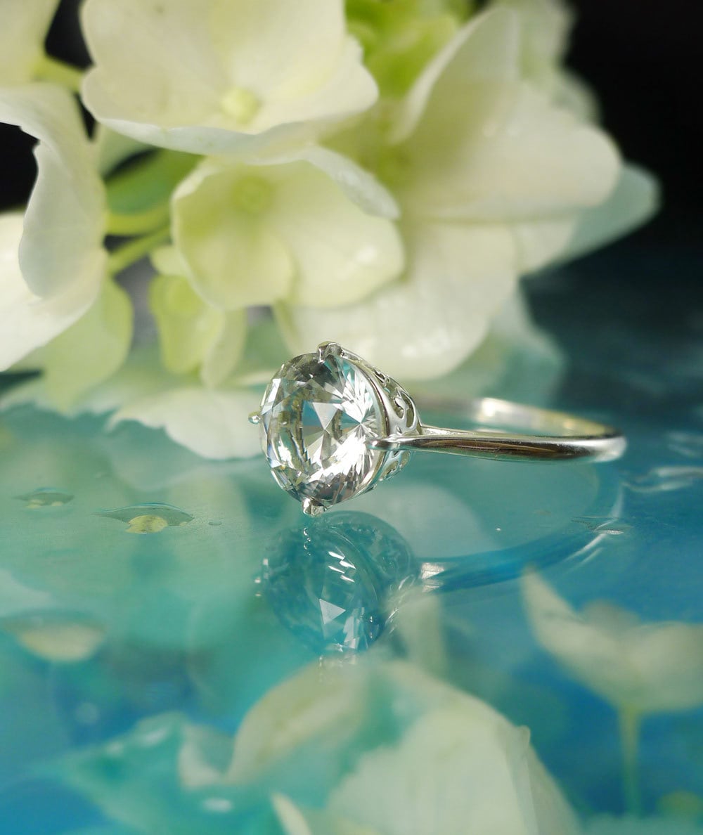 Herkimer-diamantenring, solitaire diamant alternatief, cadeau voor haar, sterling verlovingsring, handgemaakte sieraden, trouwring