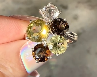 Smoky quartz, Cluster Ring, Mothers Ring, Herkimer Ring, Custom Mothers Ring, Natural Gemstone Ring, Herkimer Diamond