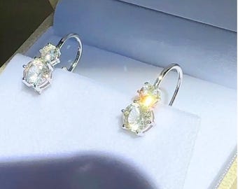 Round Dangle Earrings, Herkimer Diamond, Diamond Alternative, Lever Back