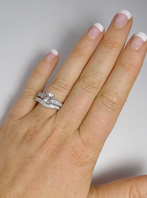 White Topaz Wedding Set White Topaz Engagement Ring Sterling