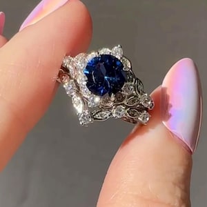 Lab Blue Sapphire Ring, Blue Sapphire Sterling Ring, Sapphire Ring, Sapphire Silver Ring, Oval Sapphire Engagement Ring