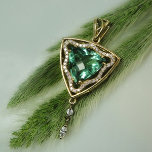 Custom Green Fluorite Jewelry, Green Fluorite Pendant, Fluorite, Natural Gemstone, 18K Gold Pendant, Diamond Accents, Handmade image 1