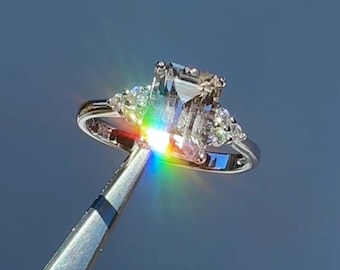 Emerald Cut Solitaire Ring, Smoky Herkimer Diamond, Sterling Silver, Conflict Free