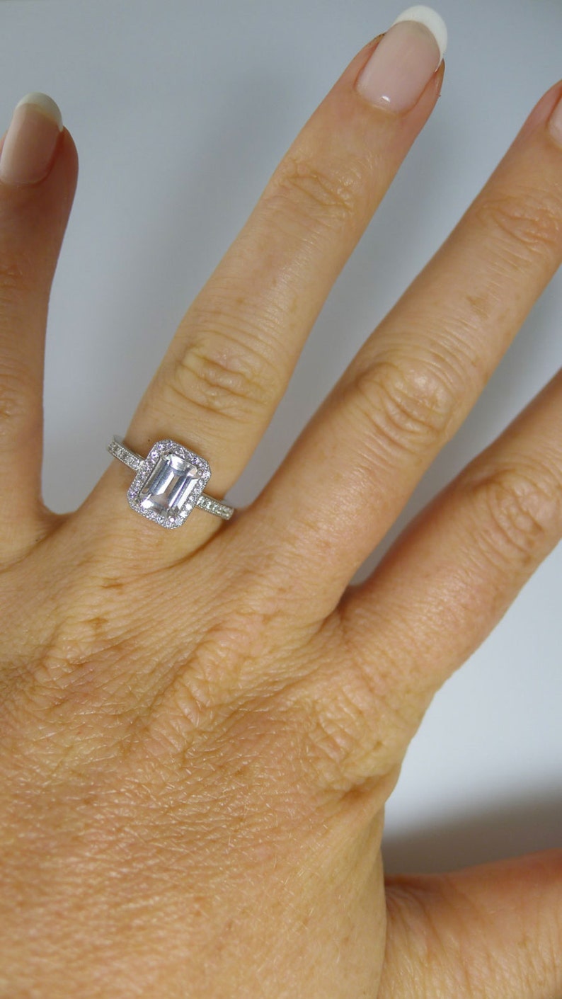 Natural Gemstone Ring Herkimer Diamond ring,Emerald Halo Ring Emerald Cut Ring Sterling Silver Ring Emerald Cut Engagement Ring