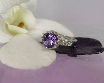 Purple Amethyst Ring, Amethyst Ring, Silver Amethyst Ring, February Birthstone, Gemstone Ring, Natural Amethyst Ring