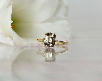 Unique Solitaire Ring, Herkimer Diamond Ring, Unique Engagement Ring, Yellow Gold Ring, Herkimer Diamond Solitaire Ring