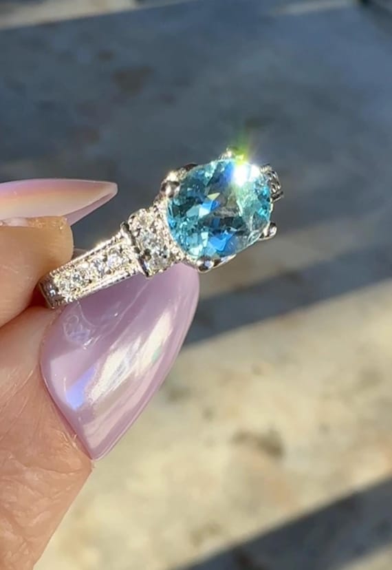 March Birthday, March Birthstone, Aquamarine Ring, Halo Ring, Aquamarine,  Blue Gemstone Ring, Unique Ring, Promise Ring, Birthstone Ring