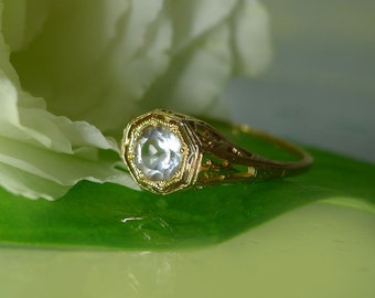 Antique Style Engagement Ring, Gold Engagement Ring, Herkimer Diamond, 14k Gold Engagement Ring, Herkimer Diamond Gold Ring