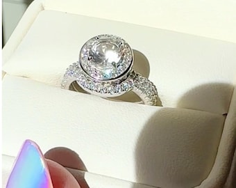 Wedding Set, Engagement Ring, Diamond Alternative, Herkimer