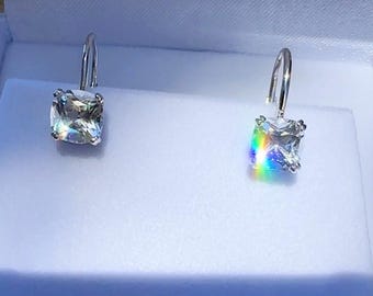Cushion Cut Dangle Earrings, Herkimer Jewelry, Diamond Alternative, Lever Back