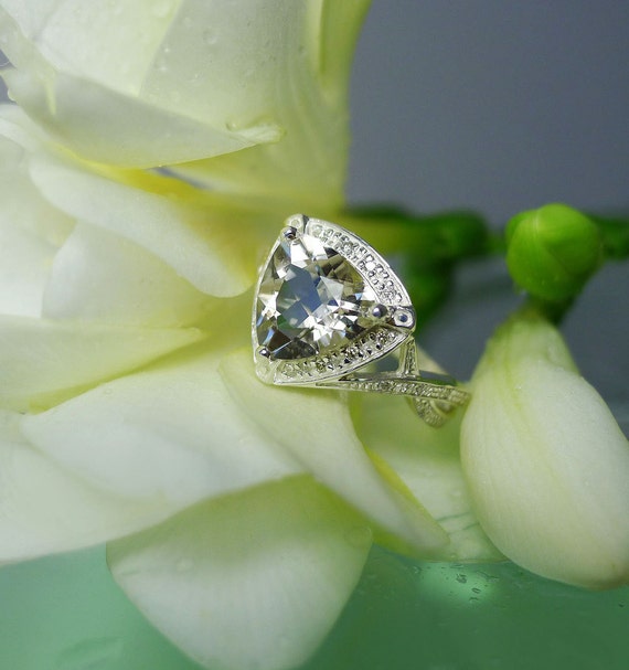 Custom Engagement Ring, White Gold Engagement Ring, Triangle Ring, Right Hand Ring, Natural Diamond Alternative, Conflict Free Diamond