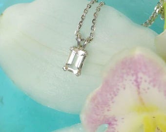 Herkimer Necklace, Emerald Cut Herkimer Pendant, Diamond Alternative, Conflict Free
