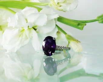 Oval Amethyst Ring, Large Amethyst Ring, February Birthstone Ring, Large Purple Amethyst Ring