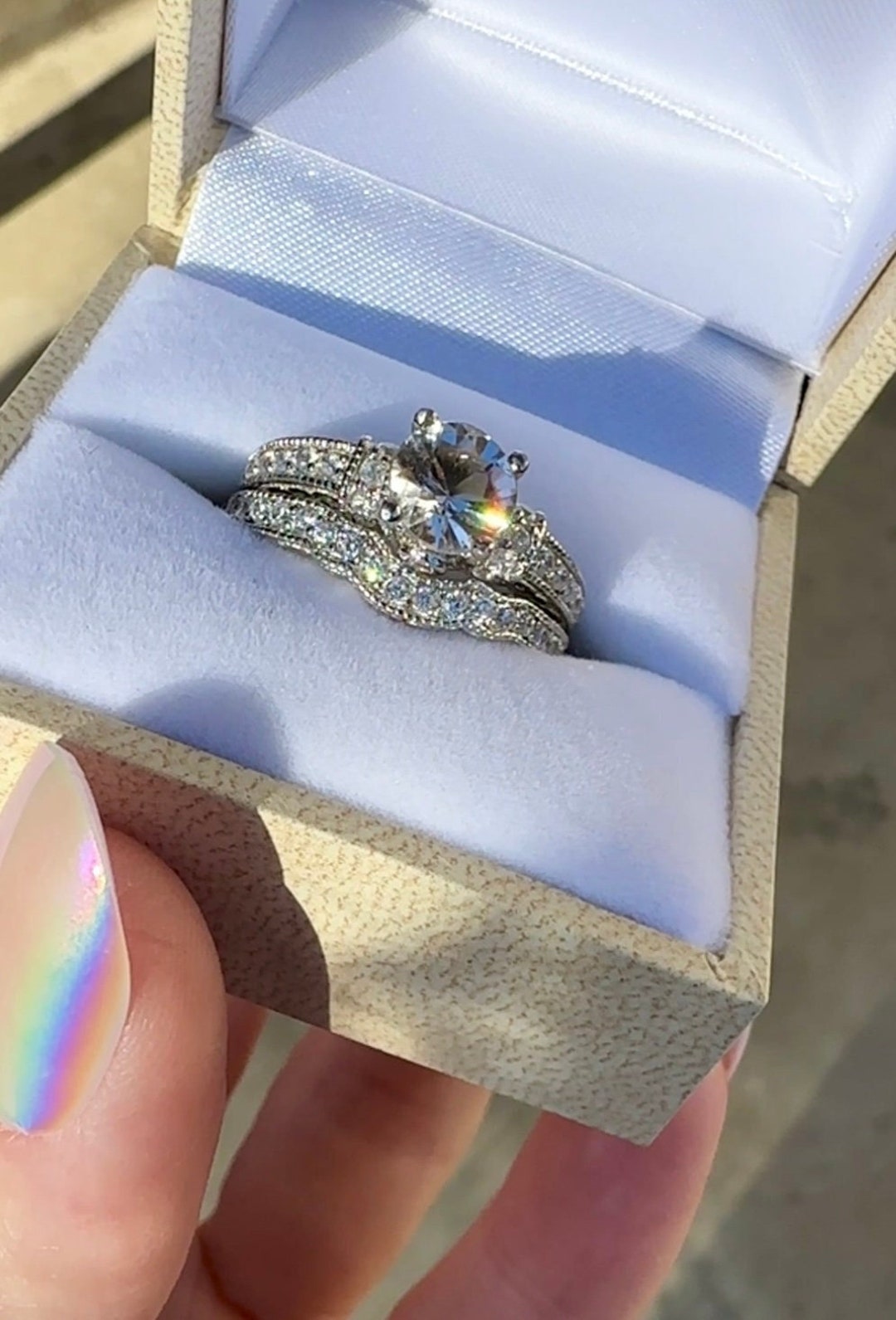 Unique Wedding Set, Ethical Engagement Ring, Diamond Alternative ...