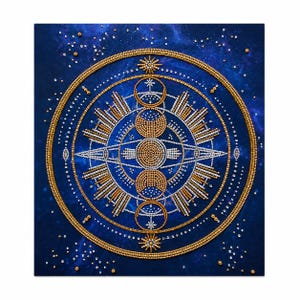 Kit de Bordado com Miçangas Bússola da Sorte Mandala Celestial DIY - Padrão de Bordado à Mão - Arte Espiritual para Decoração de Casa