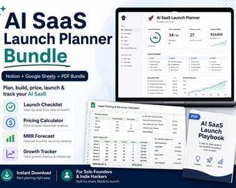 AI SaaS Launch Planner Bundle | Notion OS, Excel Tracker, Checklist (Instant Download)